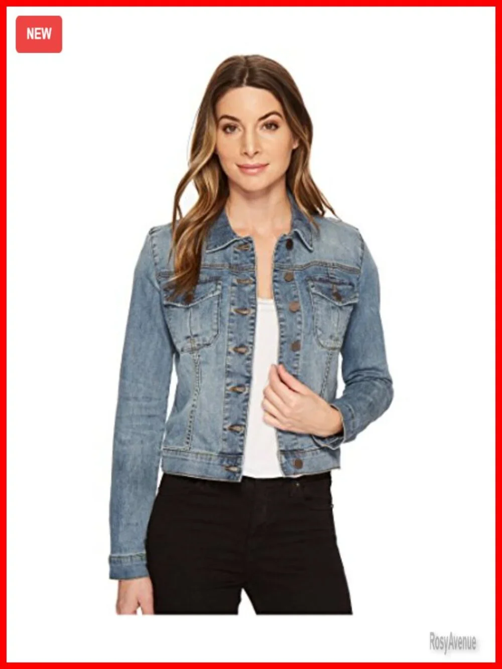 Denim Jacket with Button Front and Chest Pockets Long Sleeve